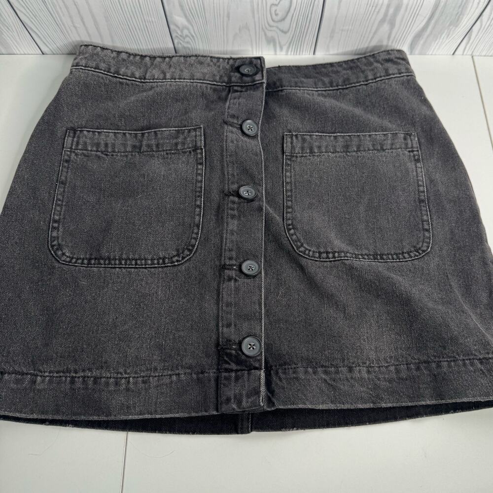 Free People Faded Black Denim Button Up Mini Skirt Size 31 Super High Rise Jeans